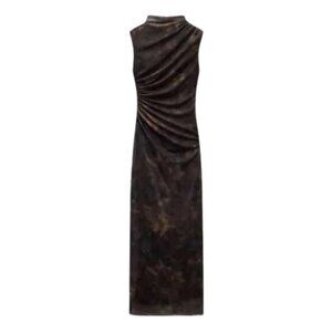 Zara Sleeveless Ruched Mesh Maxi Dress – Size L